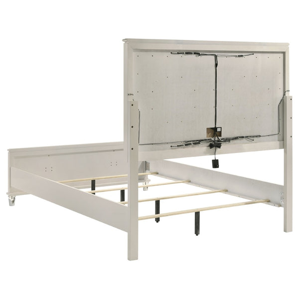 English Elm Gwendolyn Ivory Boucle Queen Bed with Led Star Headboard and Turned Feet B062S01620