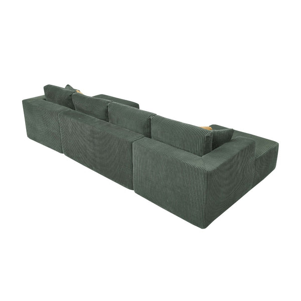 English Elm Full Corduroy Upholstered Double Chaise Sectional Lounge Ready No Tools Needed Dark Green B2748S00052