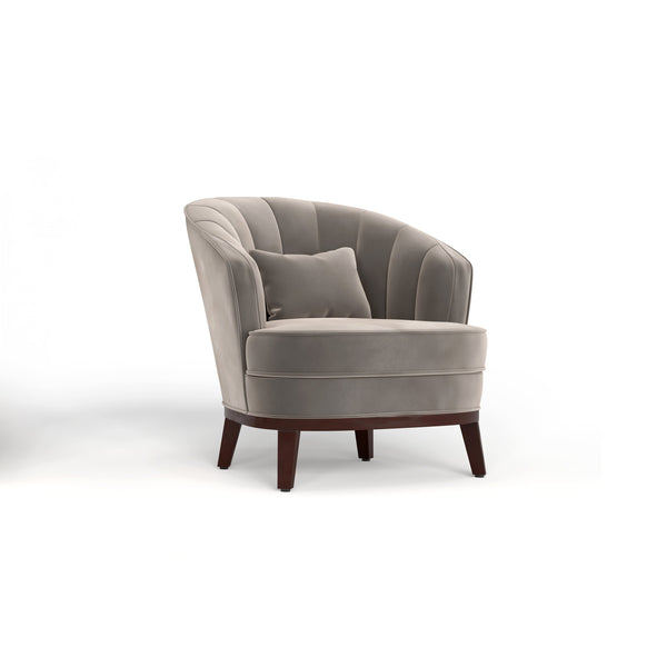 English Elm Ava Upholstered Barrel Accent Chair with Velvet-Like Fabric, Channel-Tufted Back, Plush Cushioning, Wooden Legs Gray B347P340822