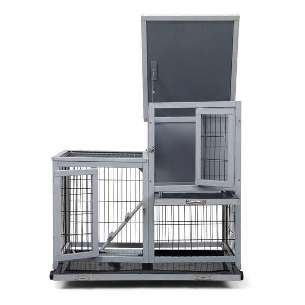 English Elm Detachable Two-tier Pine Rabbit Hutch with Rolling Casters and Removable Waste Trays White+Gray W2181P190614