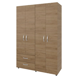 English Elm Natural Oak Two-door Wardrobe with Hanging Rod Adjustable Shelves and Lower Drawers B062S01855
