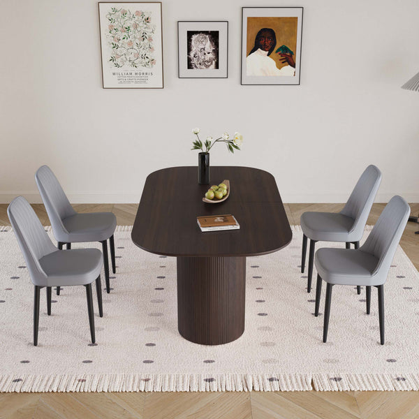 English Elm 63" Medieval-Modern Brown Mdf Dining Table & 4 Ergonomic Pu Chairs Set For Stylish Home & Kitchen W2189S00698