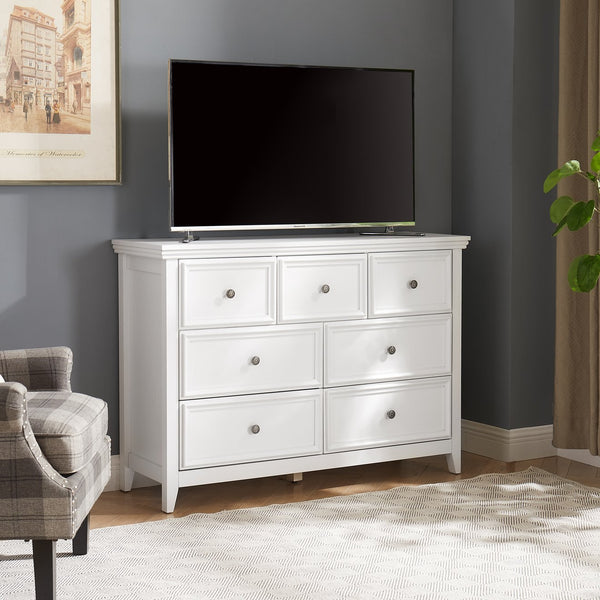 English Elm Modern 7 Drawers Dresser with Unique Feet, Smooth Glide Drawers and Metal Handles for Stylish Storage White W2275P149784