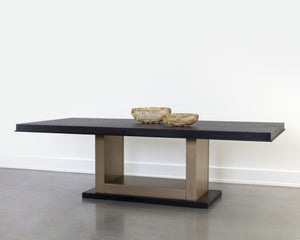 Sunpan Judson 100" Dining Table - Elegant Black Oak with Unique Texture & Warm Brass Accents for Your Home
