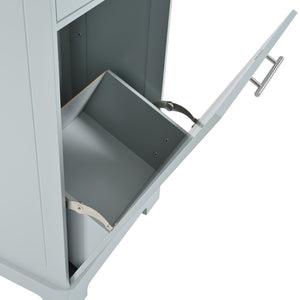 English Elm K&K Fluted Kitchen Island Cart with Tilt-Out Trash, Charging Station, Hidden Wheels & Ample Storage Grey+Blue N707P221571G