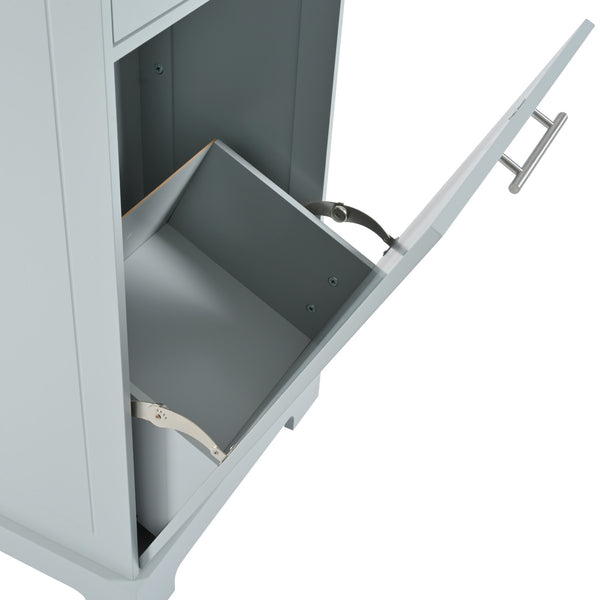 English Elm K&K Fluted Kitchen Island Cart with Tilt-Out Trash, Charging Station, Hidden Wheels & Ample Storage Grey+Blue N707P221571G