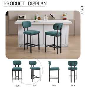 English Elm Bar Stools Set of 2 Upholstered Fabric Seat with Foam Cushion Black Metal Legs W3244P310204