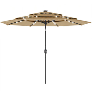 English Elm Garden Cantilever Patio Umbrella with Solar Led Lights and Upf30 Polyester Canopy Khaki T3971P481922