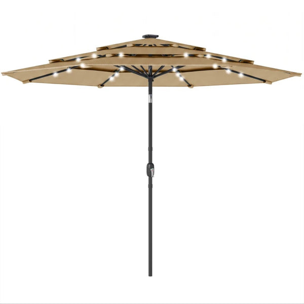 English Elm Garden Cantilever Patio Umbrella with Solar Led Lights and Upf30 Polyester Canopy Khaki T3971P481922