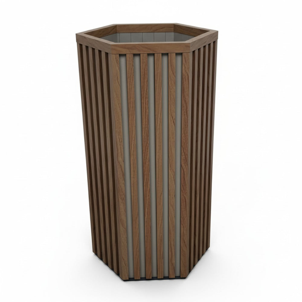 English Elm Hexagon Tall Column Planter Lightweight Aluminum Powder Coat Finish for Patio Entryway Chestnut B2755P462194