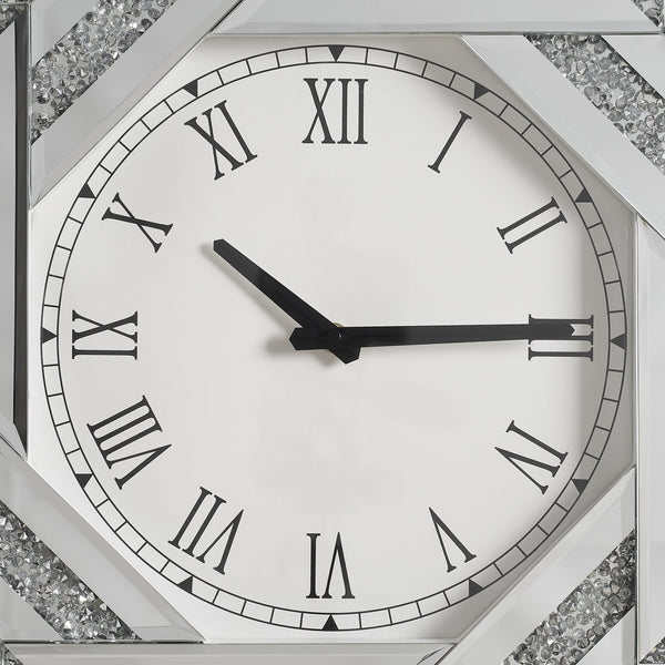 English Elm 20" Silver Mirrored Wall Clock with Roman Numerals, Beveled Art Deco Star Design, Elegant Home Decor W1005P362477