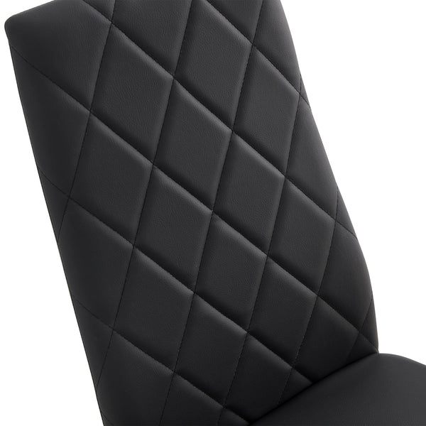 English Elm 5-piece Black Glass Dining Set with 4 Diamond PU Chairs — Durable Metal Frame, Easy-Clean Modern Style W241S00001