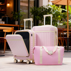 English Elm Front Access Hardside 3 Piece Travel Set with Usb Port Spinner Wheels and Tsa Lock Pink N732P326130U