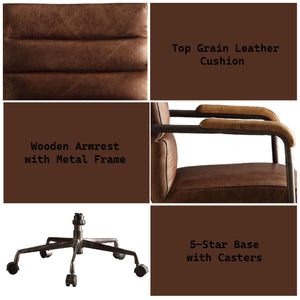 English Elm Harith Retro Brown Top Grain Leather Executive Office Chair with High Back, Pneumatic Lift, Swivel B2726P256669