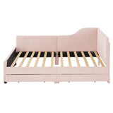 English Elm Twin Size L-Shaped Corduroy Daybed,Upholstered Bed Frame With 2 Storage Drawers,Pink