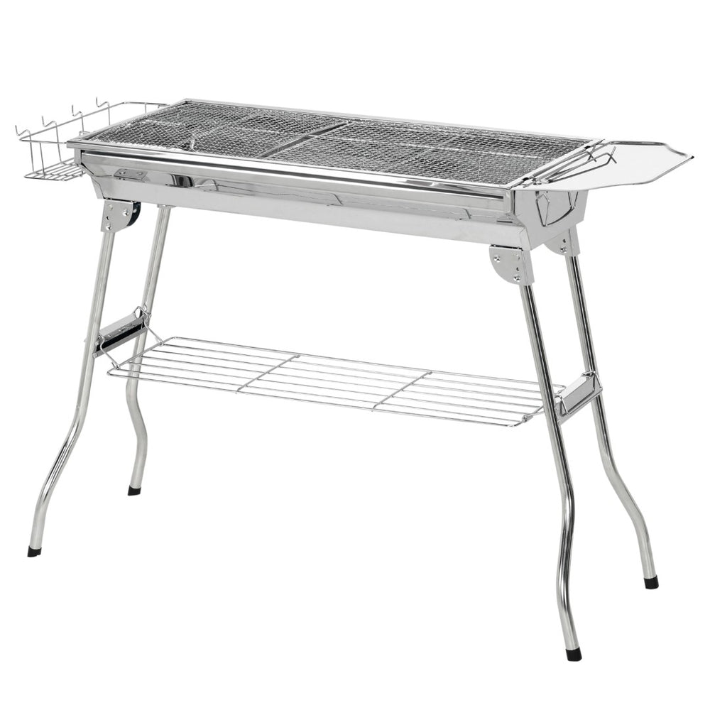 English Elm Folding Stainless Steel Charcoal Grill with Storage Racks for Camping or Tailgating T3971P425196