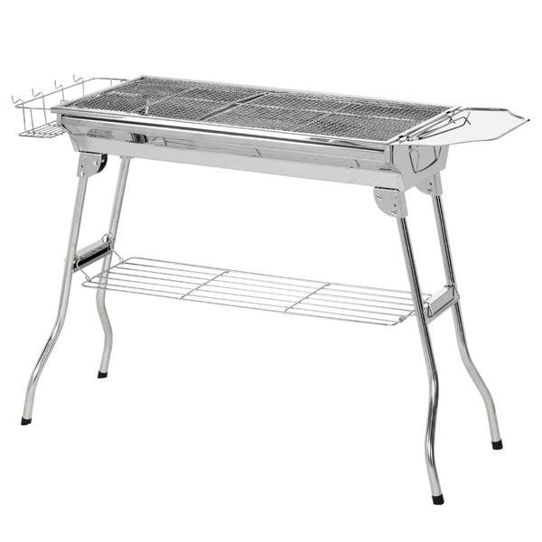English Elm Folding Stainless Steel Charcoal Grill with Storage Racks for Camping or Tailgating T3971P425196