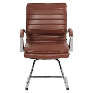 OSP Home Furnishings Guest Faux Leather Office Chair with Chrome Sled Base and Ergonomic Lumbar Support Saddle SPX23595C-U41