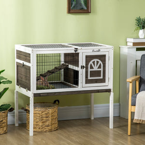 English Elm Pawhut Fir Wood Indoor Rabbit Hutch Elevated Pet Cage with Run Ramp and Tray W2225P173742