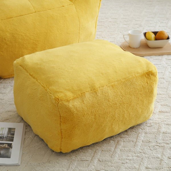 English Elm Giant Foam-Filled Bean Bag Chair with Footstool, Shell-Shaped Faux Fur Sofa for Gaming Reading уют Yellow W2677P306797