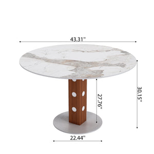English Elm 2-4 Person Farmhouse Round Dining Table In Walnut With Durable Stone Top For Small Spaces & Style T3833S00063