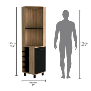 English Elm Kaia 70" Tall Corner Bar Cabinet with 10 Wine Cubbies, Stemware Rack & 4 Shelves in Black Pine B070S00254