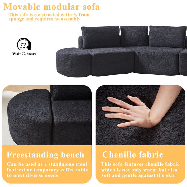 English Elm [video]106.3-inch V-shape Modular Chenille Sectional Sofa with Ottomans for Living Rooms W3505P383965