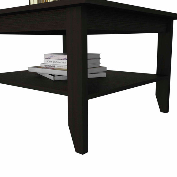 English Elm Coffee classic coffee table with sturdy four-leg frame and roomy lower shelf for storage or decor Black 35.82 L x 31.49 W x 3.54 H B097133149