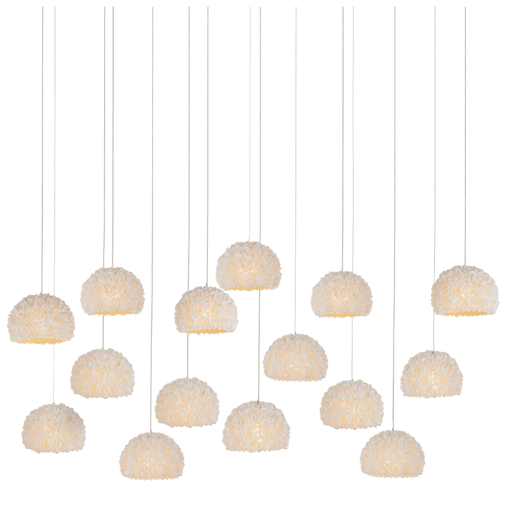 Virtu 15-Light Rectangular Pendant - Artisan Clamrose Shells for Nature-Inspired Elegance