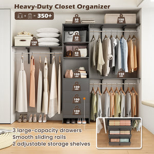 English Elm Closet Organizer - Stylish High-Capacity Wardrobe Rack With 3 Drawers & Expandable Hanger Rods, 1000 Lb Support T3623P409121