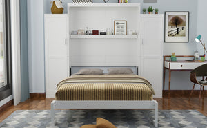 English Elm Full Full Size Murphy Bed with Two Wardrobes and Foldable Platform, Space-Saving Modern Guest Solution White 84.9 L x 12 W x 7 H N733S235596K