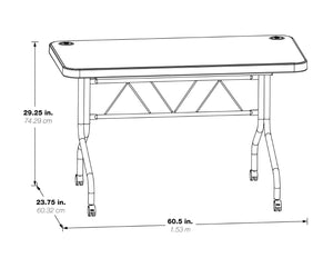 OSP Home Furnishings 4’ 4' Resin Flip Top Folding Table with Locking Casters for Events and Training Rooms 5’ FT6635