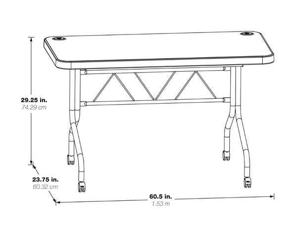 OSP Home Furnishings 4’ 4' Resin Flip Top Folding Table with Locking Casters for Events and Training Rooms 5’ FT6635