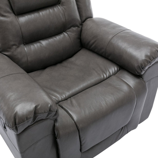 English Elm 2 Seater Home Theater Recliner with Cup Holders and Hidden Storage Box, PU Upholstery, Manual Recline Comfort Grey WF323619AAE