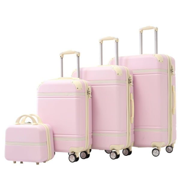 English Elm Hardshell Abs Spinner Luggage Set Four Piece Expandable Tsa Lock Travel Suitcases Light Pink N732P170218U
