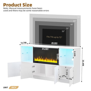 English Elm On-Trend Modern Tv Stand With 34.2" Electric Fireplace & Led Lights – Stylish Media Console For 75" Tvs N721S000043K-GIGA