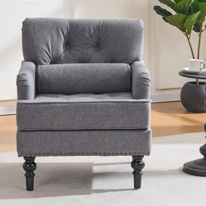 English Elm Tufted Linen Corduroy Accent Chair Studded Trim Mid Century Modern Bedroom Lounge W3523P450234