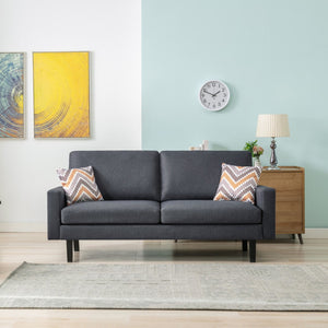 English Elm Bari Mid-century Linen Sofa and Chair Set with Natural Wood Legs for Living Rooms B2749S00063
