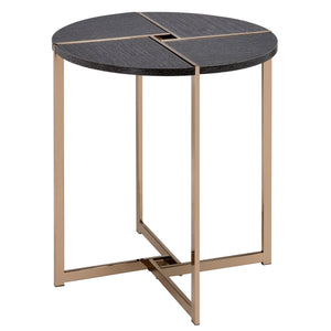 English Elm Black Black and Champagne Round End Table with Smooth 2/3 Drawer Extension, Metal Legs, Durable Finish B062P186400