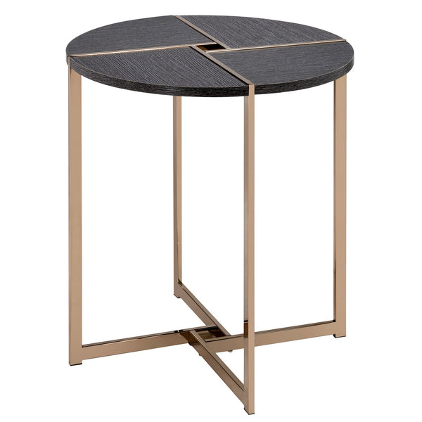 English Elm Black Black and Champagne Round End Table with Smooth 2/3 Drawer Extension, Metal Legs, Durable Finish B062P186400