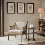 Isla Upholstered Accent Armchair with Cane Accents and Elegant Track Arms for Transitional Spaces