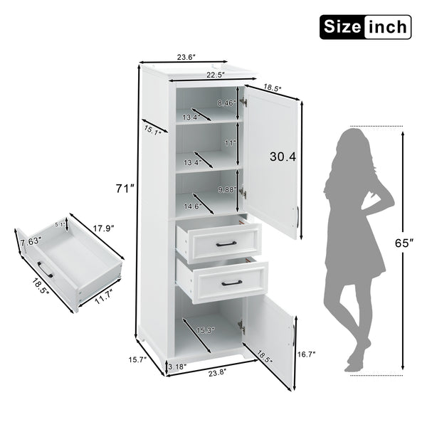English Elm 71-inch Freestanding Bathroom Vanity with Soft-Close Doors, Adjustable Shelves, Drawers & Anti-Tip Stability N729P335588K