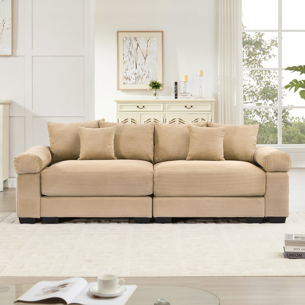 English Elm 92" Oversized Modular Sectional Couch - Cloud-Like Comfort In Soft Camel Corduroy, Ergonomic Design W714S01301