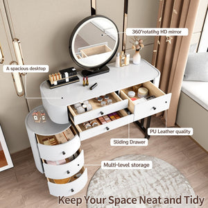 English Elm Modern Minimalist Vanity with Lighted Mirror Three Drawers and Cylindrical Side Cabinet W3767S00005
