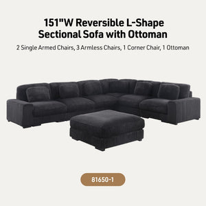 English Elm Sloane 151"W Charcoal Corduroy L-Shaped Modular Sectional Sofa & Ottoman For Stylish Comfort B061S00918-GIGA