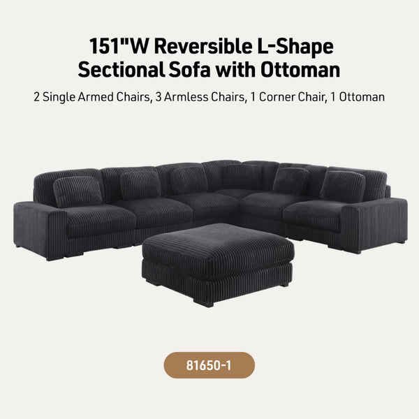 English Elm Sloane 151"W Charcoal Corduroy L-Shaped Modular Sectional Sofa & Ottoman For Stylish Comfort B061S00918-GIGA