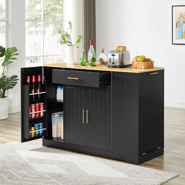 English Elm 53'' Kitchen Island with Drawers & Trash Storage, Modern Farmhouse Black, 53.2"x20.9"x38" Durable Design W1820P266160