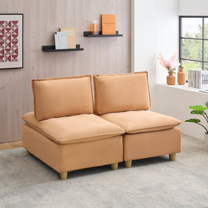 English Elm 58-inch plush flannelette double-seat sofa with adjustable backrest, solid wood frame, modern minimalist comfort Light Brown W1658S00128