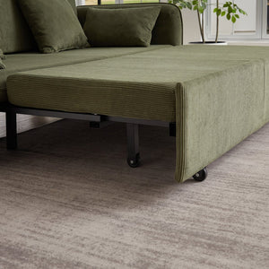 English Elm FX'' 66 Inch Sleeper Sofa Bed 3-in-1 Convertible Pullout Sofa with Plush Corduroy, 4 Pillows, Pockets Green W1926S00057