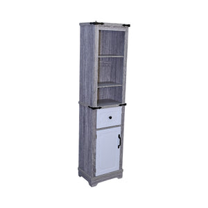 English Elm Narrow Farmhouse Bathroom Storage Cabinet with Adjustable Shelves, Drawer & Tall Linen Tower Design Grey+White W1412P271797